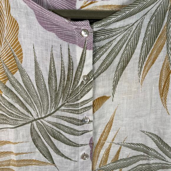 Tahari 100% Linen Button‎ Front Blouse 2X Tropical Leaf Print Long Sleeve Top - Picture 3 of 11